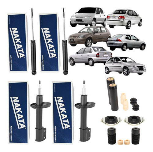 4 Amortecedores Nakata + Kits Batentes Gm Corsa Celta Prisma