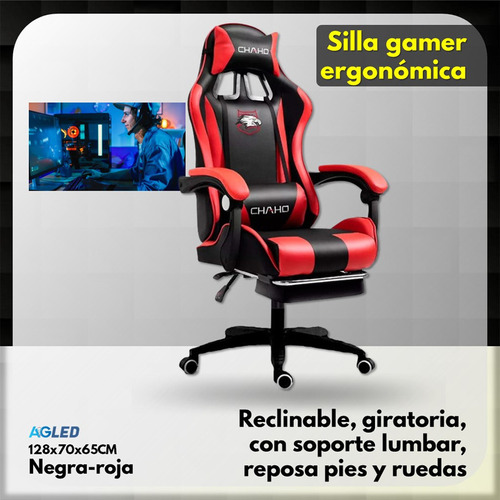 Silla Gamer Negra-roja Ergonomica Reclinable Giratoria