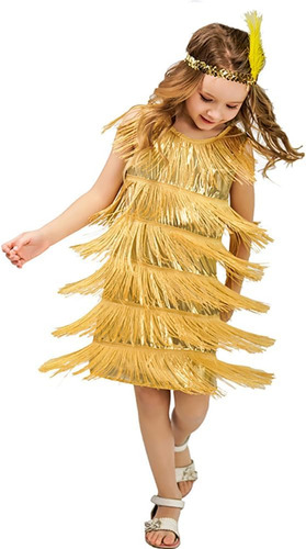 Vestido De Disfraz Para Niñas De Los Años 20 Con Flecos Y Bo