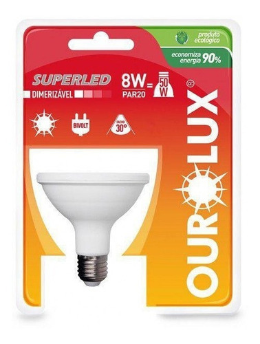 Lâmpada Led Par20 8w Dimerizável 3000k Branca Morna Bivolt Cor da luz Branco-Morna