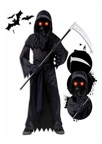Disfraz Grim Reaper Infantil Con Ojos Brillantes.