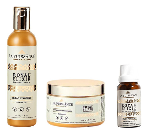 Shampoo + Máscara + Ampolla Royal Elixir Rubio La Puissance