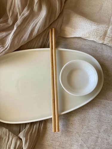 Bandeja Natural De Porcelana Para Sushi Estilo Gourmet White