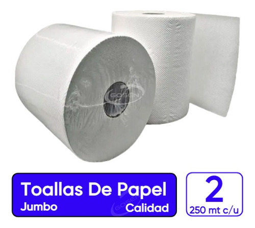Pack Toalla De Papel Jumbo 2 X 250 Metros C/u - Rollo Toalla
