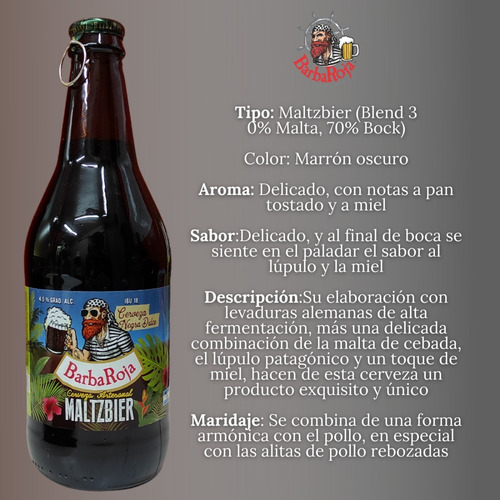 Imagen 3 de 10 de Cerveza Barba Roja Maltzbier 500ml. Negra Dulce