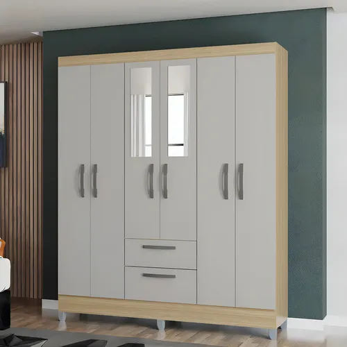 Guarda Roupa Casal 6 Portas 2 Gavetas Multi Poquema Cor Damasco/O...