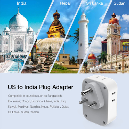 Adaptador De Enchufe Tessan Us A La India Tipo D Con 4 Tomas