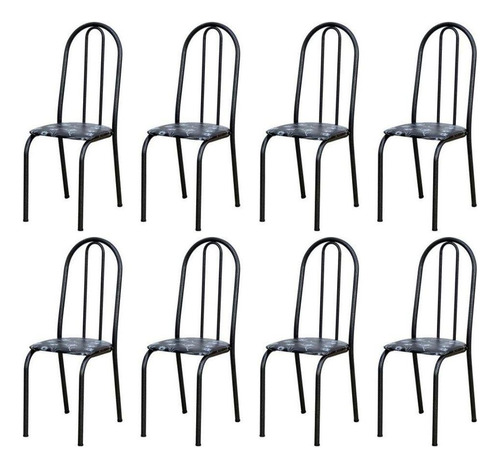Kit 8 Cadeiras 050 América Cromo Preto/florido