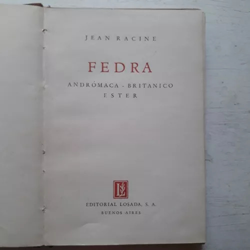 Fedra - Andrómaca-britanico, Ester  Jean Racine