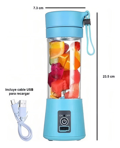 Mini copo de liquidificador recarregável USB portátil, cor azul