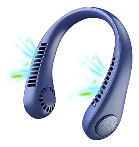 Ventilador Portátil De Cuello Azul Para Colgar Con 3 Velocidades De Viento Refrigeración A 360 Ventiladores Sin Aspas Batería Recargable