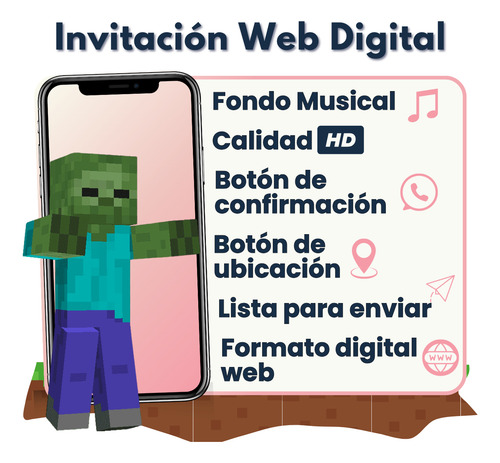 Invitación Digital Web Interactiva Animada Minecraft