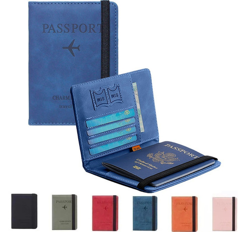 Porta Pasaporte Documentos Funda Protectora Viaje Con Rfid Color Azul