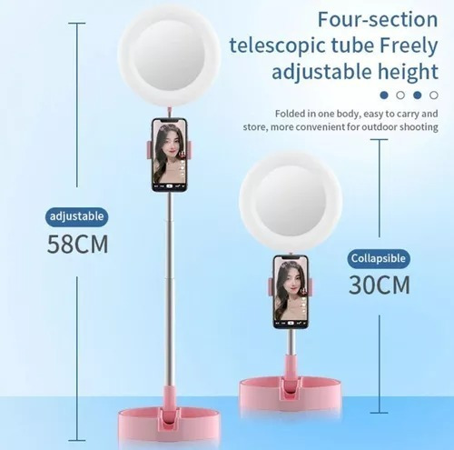 Imagen 3 de 3 de Aro Led Con Espejo Para Maquillaje Con Soporte Para Teléfono