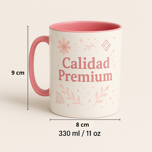 Taza Sublimable 11 Oz | Interior Color | Cerámica Importada Rosa Taza Cerámica