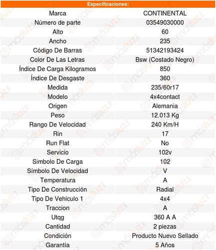 Kit 2 Llantas 235/60r17 102v Continental 4x4contact