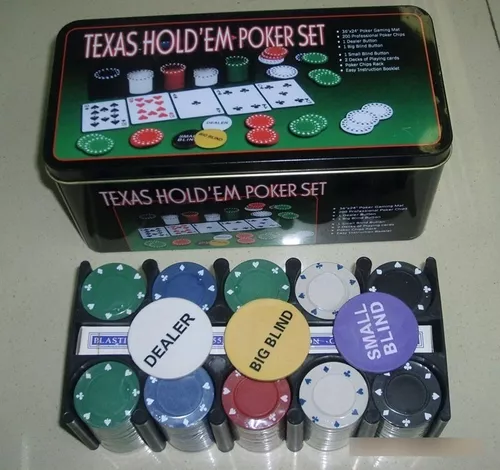 Brinquedo Jogo Texas Poker Set Lata com 200 fichas e 2 Baralhos
