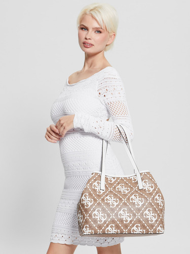 Bolsa Guess Estilo Tote Café Monograma 100% Original Nueva