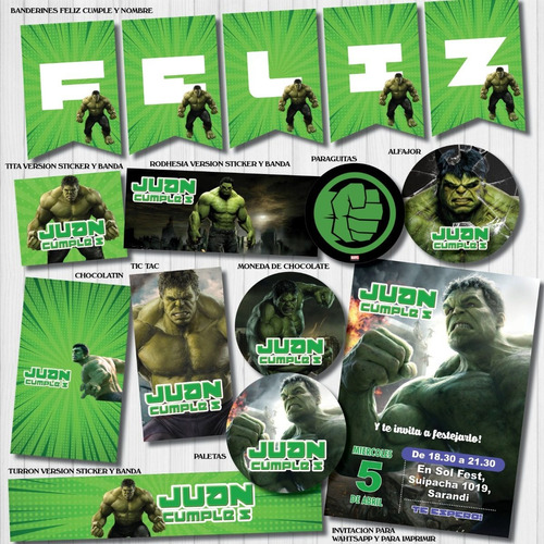 Kit Imprimible Personalizado Hulk Candy Deco Invitacion