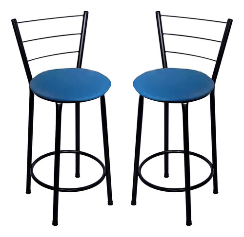 2 Banquetas Italia Média Assento 60cm - Fortmix Acabamento Da Estrutura Preto Cor Azul