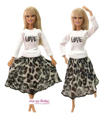 Roupa Para Boneca Barbie Retrô Evangélica Saia Blusa Sapatos