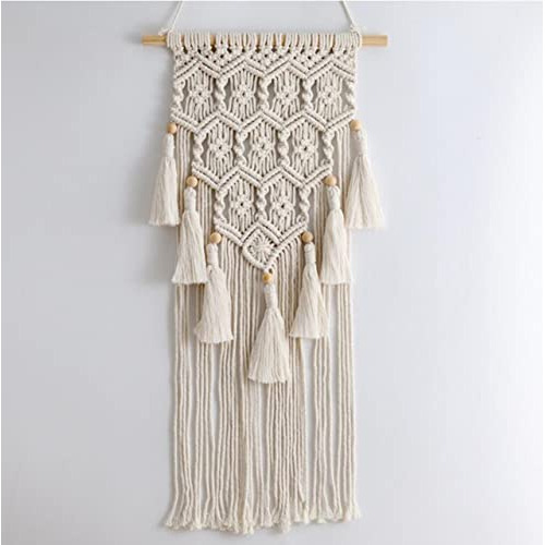 Macrame Woven Wall Hanging White Boho Tassels Pendant G...