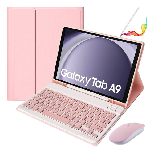 Funda Con Teclado+mouse+lápiz Para Galaxy Tab A9 8.7'' Rosa