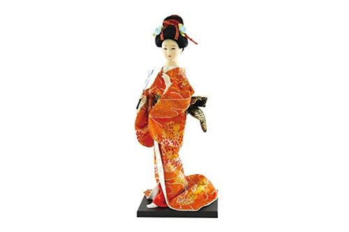 Tradicional 9 Pulgadas Kimono Japonés Muñeca (fan A / Rojo)