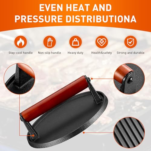 Kit De Aplastamiento Burger Press 7.08 Round Heavy De Hierro