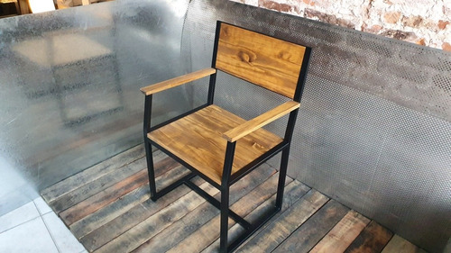 Imagen 6 de 8 de Mesa Industrial Comedor 160x80 Con 4 Sillones Madera Hierro