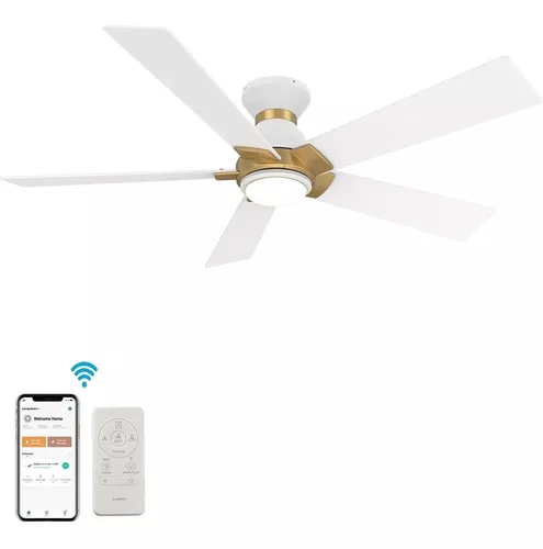 SMAAIR Ventilador de techo LED inteligente Wifi, ventilador de techo  inteligente de madera contrachapada de 52 pulgadas para exteriores con  control