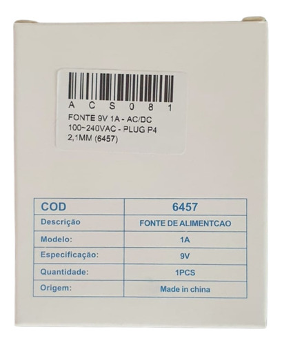 Fonte Dc Chaveada 9v 1a Plug P4 Arduino Bivolt - 10 Peças