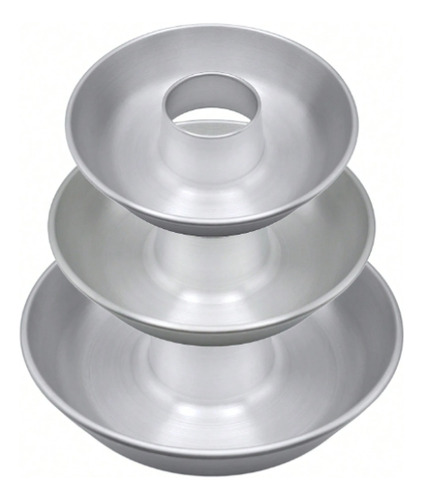 De 3 Moldes Para Hornear Rosca Pan 22, 24, 26cm Aluminio Color Gris
