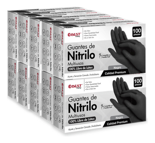 1000 Guantes de Nitrilo Premium Color Negro Totalmente Libre De Látex Y Vinyl Sin Polvo Talla Extra Grande, 100% de Nitrilo