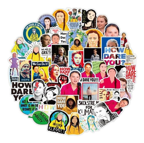 Greta Thunberg 50 Calcomanias Stickers Pvc Vs Agua Activista