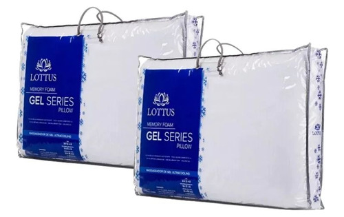 Kit 2 Travesseiro Lottus Gel Series Tradicional - 14x40x60