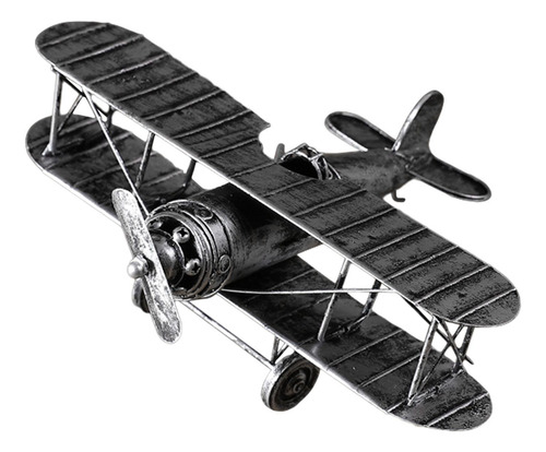 Avión Biplano Pequeño, Modelo De Avión De Metal Plata