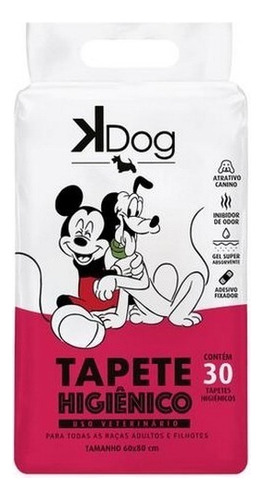 Tapete Higiênico Kdog Mickey E Amigos Cães 80x60cm C/ 30un