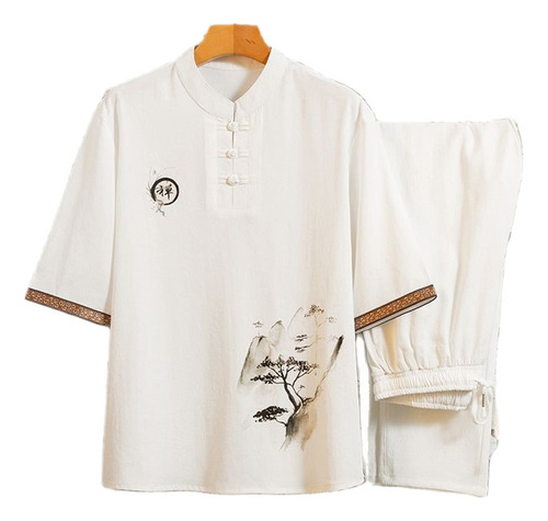 Conjunto De Camisas Y Pantalones De Lino Para Hombre, Camisa