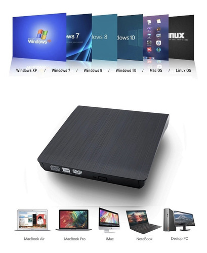 Imagen 2 de 5 de Grabador Lector Externo Usb 3.0 Dvd/cd Slim Para Win Mac