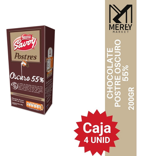 Chocolate Savoy Postre 55% 200gr (caja X4). Mereymarket