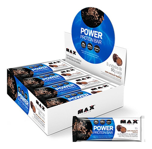 Power Protein Bar 8 Unidades 90g Max Titanium Chocolate