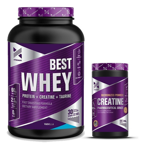 Proteina Whey Xtrenght Best Protein 2 Lb + Creatina 250 Gr Sabor Vainilla