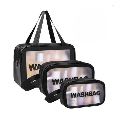 Elisabeth&Co neceser mujer porta cosméticos kit de viaje carmela de 3 unidades impermeables y resistentes color negro
