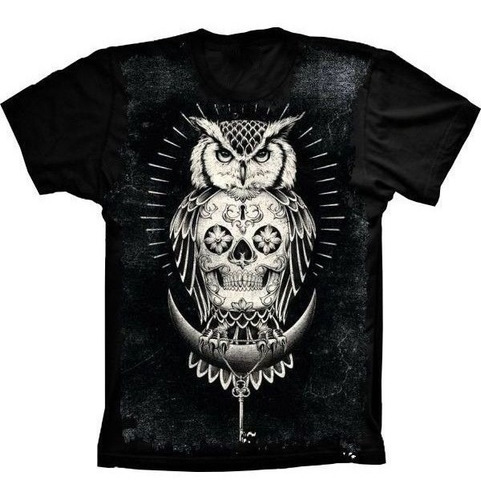 Camiseta Estilosa 3d Fullprint - Caveira Mexicana Coruja