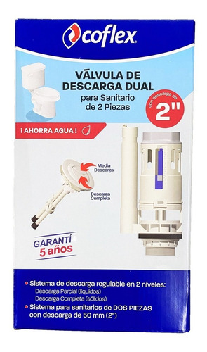 Valvula Descarga Dual Wc 2 PuLG Taza Tanque Cn Boton Coflex 