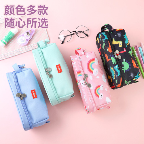 Estuche For Lápices Con Tres Cremalleras Y Doble Capa, Caja