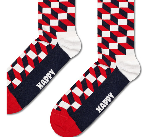 Calcetines Originales Happy Socks Diseño Óptico Reforzado Rojo / Azul Estampado 26 Cm - 30 Cm Del Pie