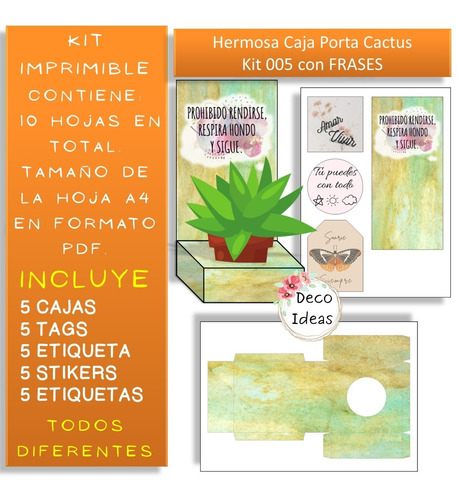 Imagen 4 de 4 de Kit Imprimible 05 Caja Portamaceta Frase Positiva + Tarjetas