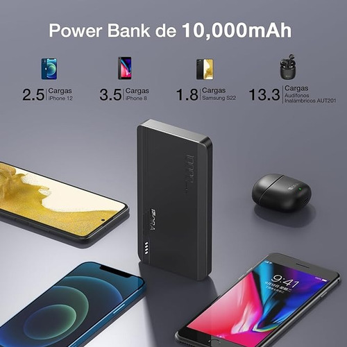 Batería Portátil Power Bank 10000mah 2 Puertos Usb Carga Negro